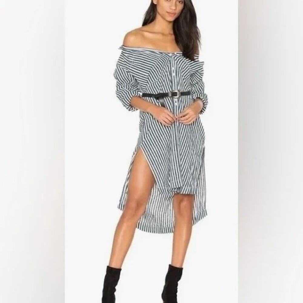 FREE PEOPLE Faded In The Morning Striped Linen Blend Shirt Dress SM - Picture 2 of 12